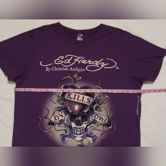 ​Vintage Ed Hardy "Love Kills Slowly" Purple Tee - Made in USA - Y2K Archive - Picture 8 of 9